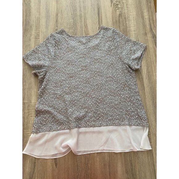 INC International Concepts Grey & Gold Knit Top with Chiffon Hem Color S… - Picture 6 of 10